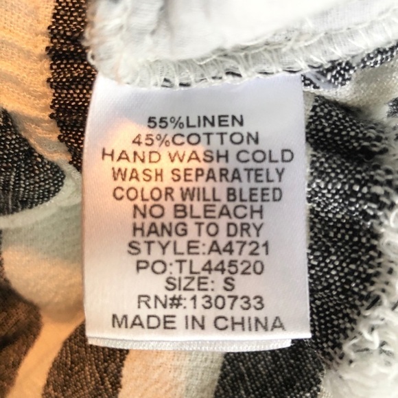 Umgee Linen Cotton High Rise Striped Shorts Paper Bag Waist Black White Small - Picture 9 of 10